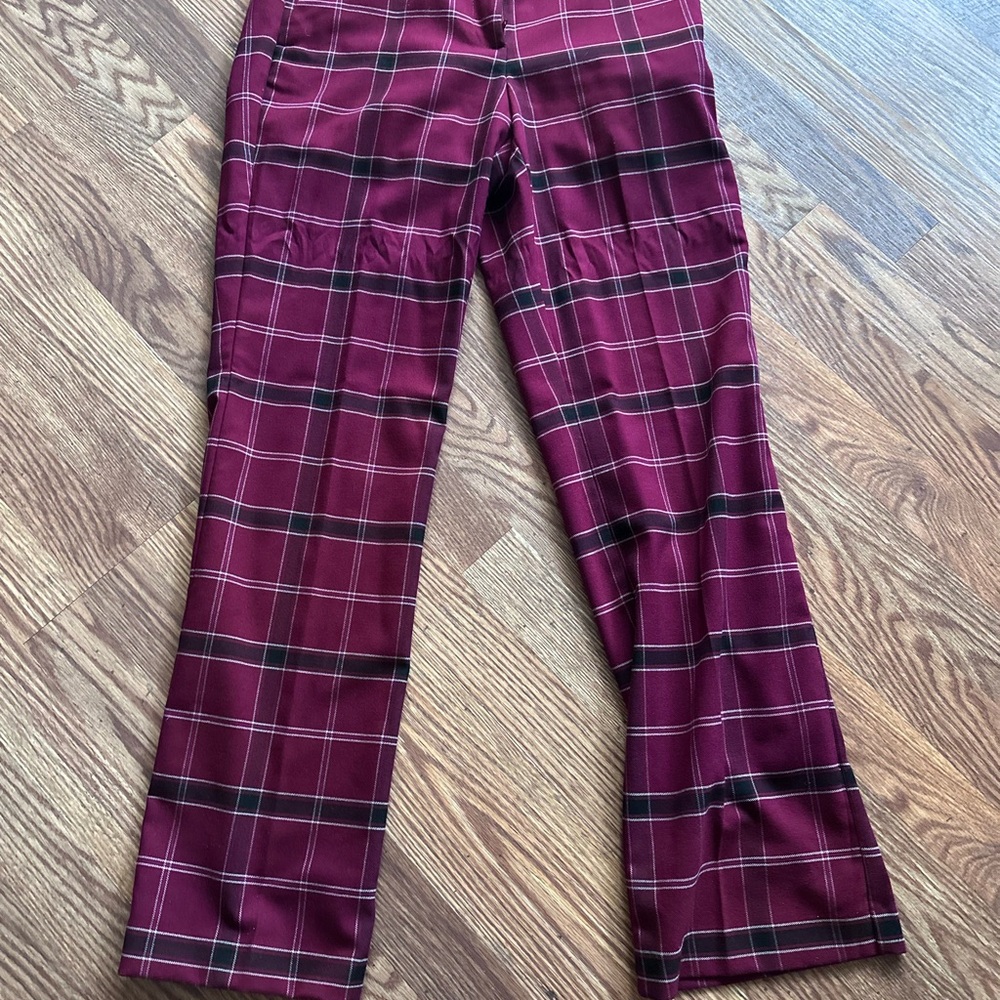 Ann Taylor Burgundy Plaid Trousers